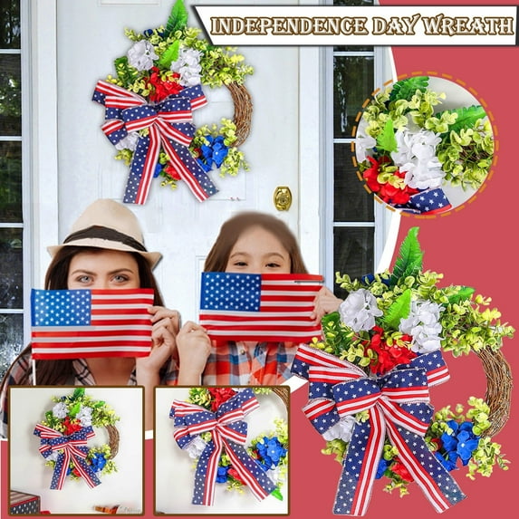 Pedty Summer Wreaths,Wreath for Front Door,Ndependence Front Day Wreath Door Decorative Hanging Wreath Door Patriot Wreath,Hanging Door Wreath for Home Decoration