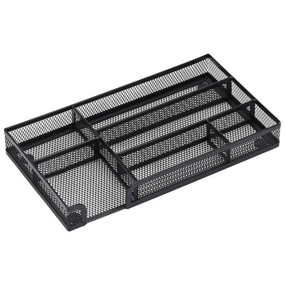 Pedty Wire Mesh Tray,6 Compartment Black Organizer,Desk Drawer Organizer Tray Metal Mesh Drawer Divider Organizer with 6 Compartments Black Mesh Pencil Organization and Accessories