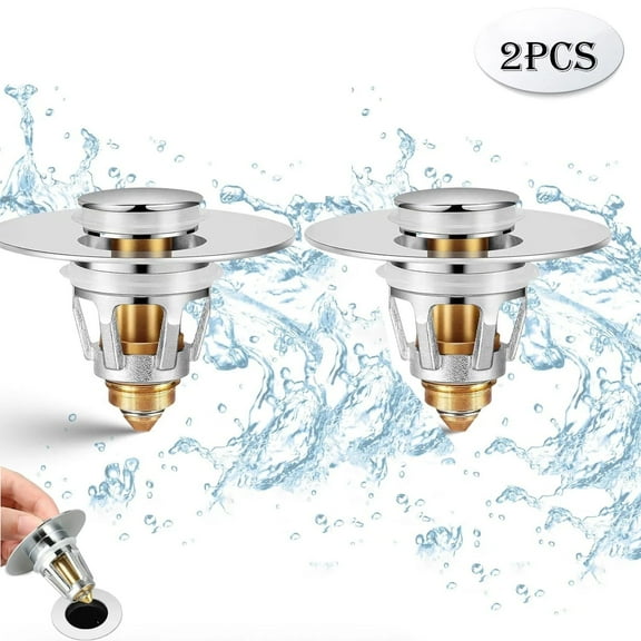 Universal Bathroom Sink Stopper, Sink Strainer for 1.1-1.5 Inch Bullet Core Push Type Basin Pop Up Drain Filter,Bathtub Converter with Anti Clogging Filter Basket Hair Catcher(2PCS)