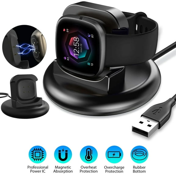 Peduu Charger Dock Compatible with Fitbit Sense 2/Versa 4/Sense/Versa 3, Anti-Slip Charging Stand Dock Station Replacement USB Cable 4.3Ft Cord Accessories Cradle Base Holder for Sense 2 Smartwatch