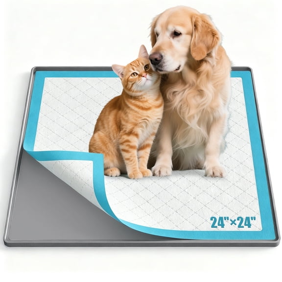 Pee Pad Holder for Dogs, Dog and Puppy Pee Pads Holder, 24"x24" Non-Slip & Leak-Proof & Portable Silicone Mat with Raised Edge Design, Square Puppy Potty Training Tray for Home Floor Protection(Grey)