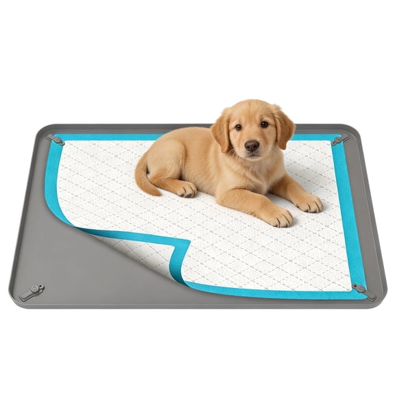 Puppy Pad Holder Tray - Extra Thick Silicone Pee Pad Holder for Dogs, Fits 36x25 Inch Training Pads, Raised Edge Floor Protection (Grey)