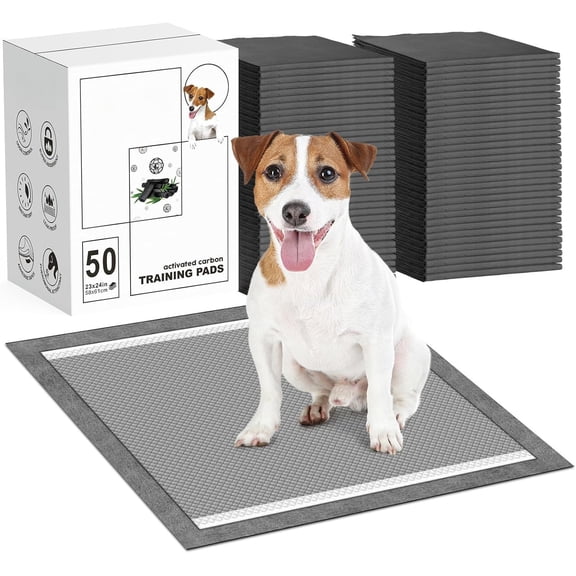 Pee Pads for Dogs 23X24in Pee Pads, Charcoal Odor Eliminating Wee Wee Pads for Dogs Absorbs Up to 4 Cups , 6 Layers Leak-Proof Puppy Pads (50 Counts)