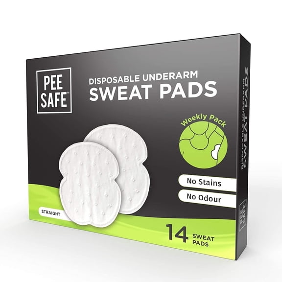 Pee Safe Disposable Underarm Sweat Pads -Straight(14 Pads) | Antiperspirant Pads | for Men & Women
