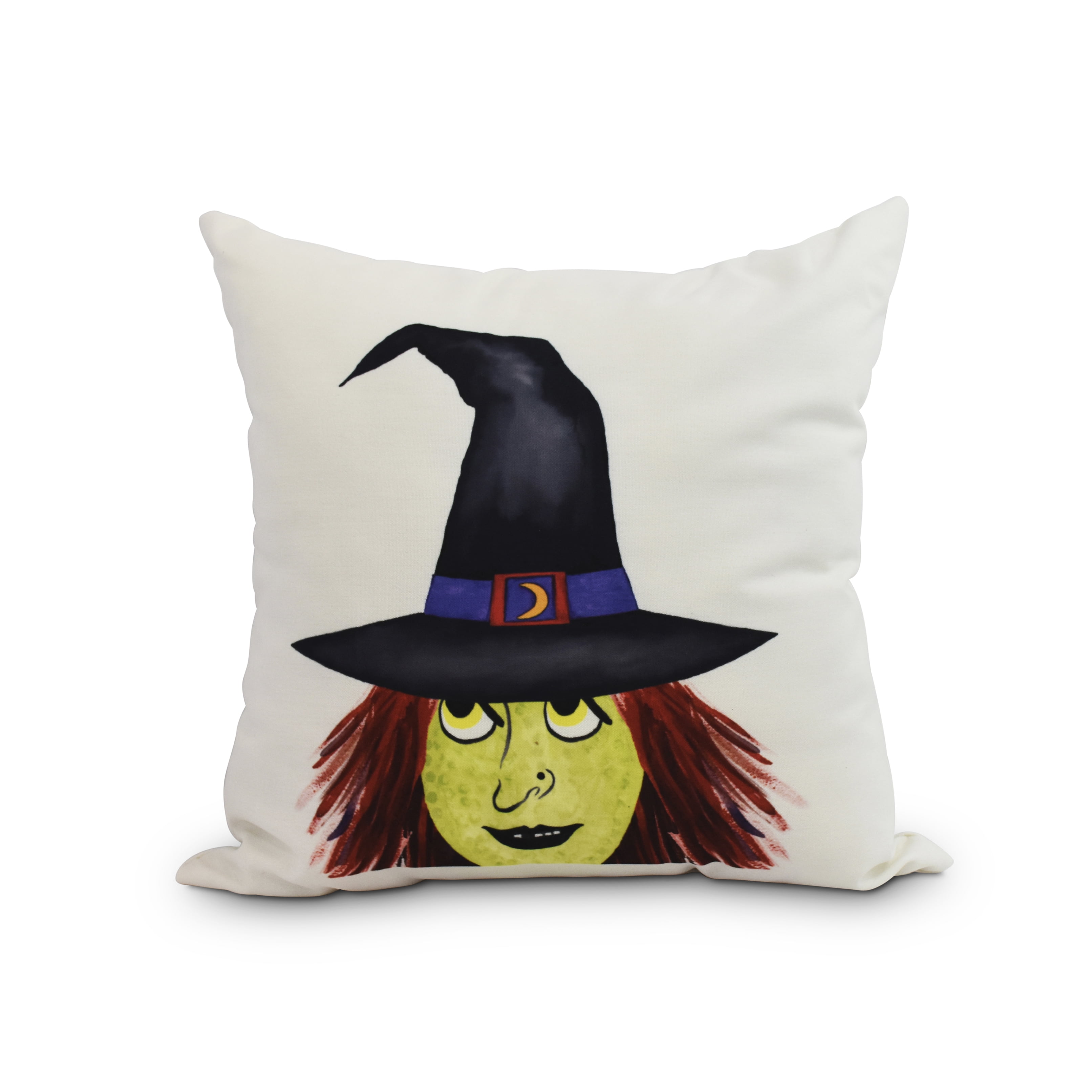 Peek A Boo Witch 16 Inch Cream Halloween Print Decorative Throw Pillow
