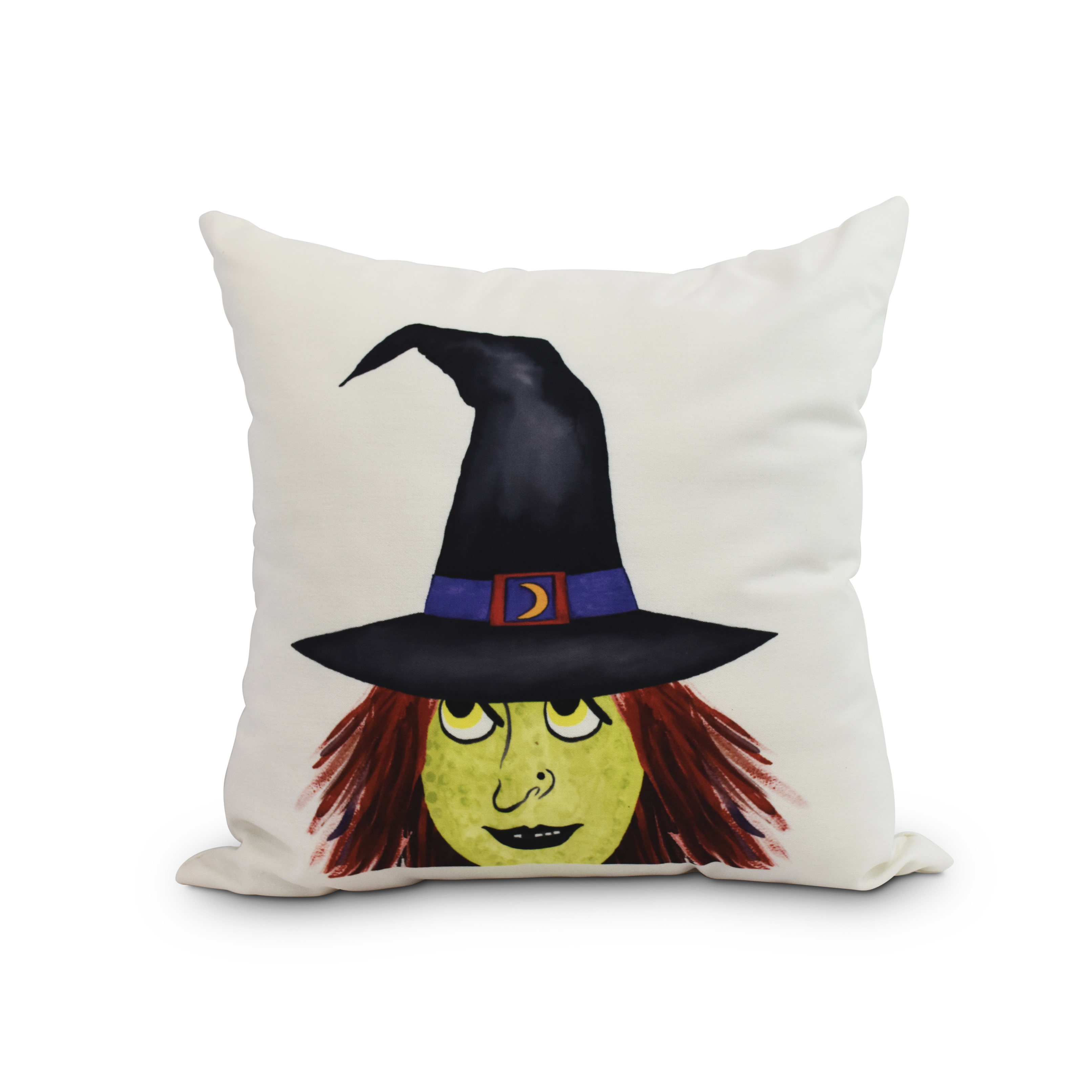Peek A Boo Witch 20 Inch Cream Halloween Print Decorative Throw Pillow
