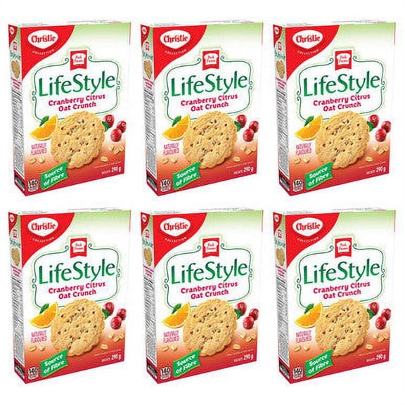 Peek Freans Lifestyle Selections Cranberry Citrus Oat Crunch Cookies, 290g/10oz, 6-Pack