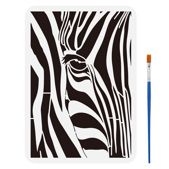 Peek at Zebras Stencil with a Paint Brush 11.7x8.3Inch Abstract Zebra Pattern Painting Stencil Reusable PET Animal Themes Decoration Template DIY