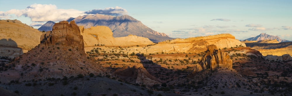 Peekaboo Arch before the Henry Mountains seen from Burr Trail Capitol Reef National Park Utah USA Canvas Art - Panoramic Images (27 x 9)