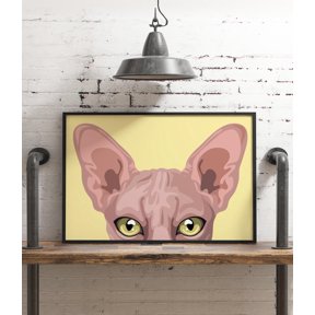 Peekaboo Cat Art Xl Pop Art Bright Colorful Print Wall Art Cat Ears Design Feline Lover Gift Sphinx Cat Art
