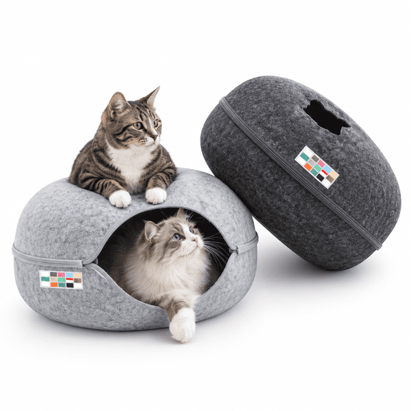 Peekaboo Cat Cave Donut Bed, Light Gray + Dark Gray, Large, For Multiple Cats Up To 45 Lbs