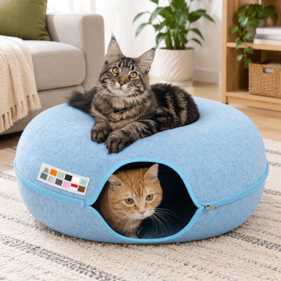 Peekaboo Cat Cave Donut For Multiple & Large Cats Up To 30-45 Lbs 3-in-1 Swarming Bed Tunnel Scratcher Indoor Washable Detachable