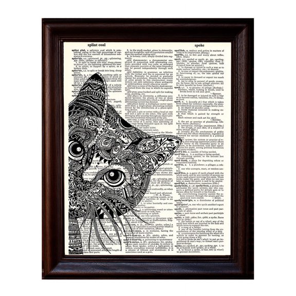 Peekaboo Kitty - Dictionary Art Print Printed On Authentic Vintage Dictionary Book Page - 8 x 10.5