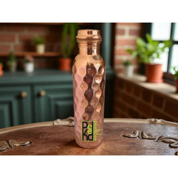 Peekdee 100% Pure Copper Diamond Cut Water Bottle 34oz/1000 ml For Yoga Meditation Gym, School, Home, Office