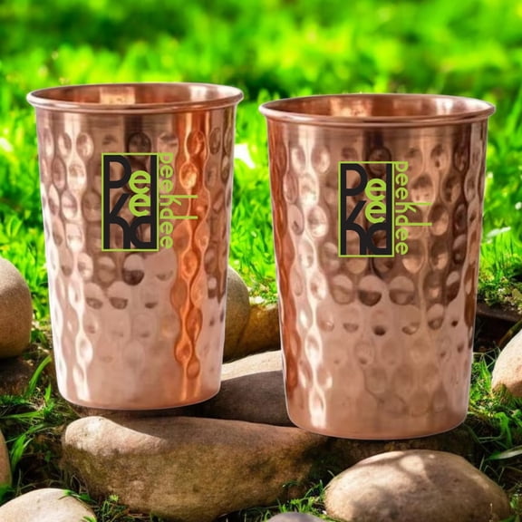 Peekdee Copper Tumblers Hammered Design 10.14 oz (300 ml) Drinking Glasses Pack of 2