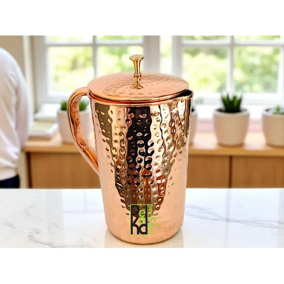 Peekdee Handcrafted Hammered Pure Copper Water Jug 1.5 Liter For Ayurveda Health Yoga Benefits