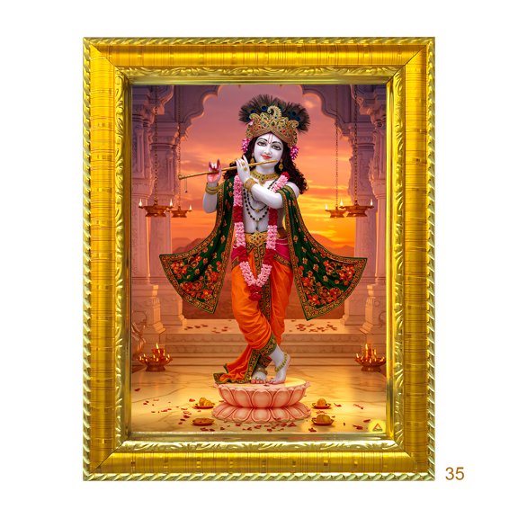 Peekdee Lord Krishna Table top Photo Frame Beautiful Religious Wall Hanging Scultpure Frame with Size 16.2 x 12 cm