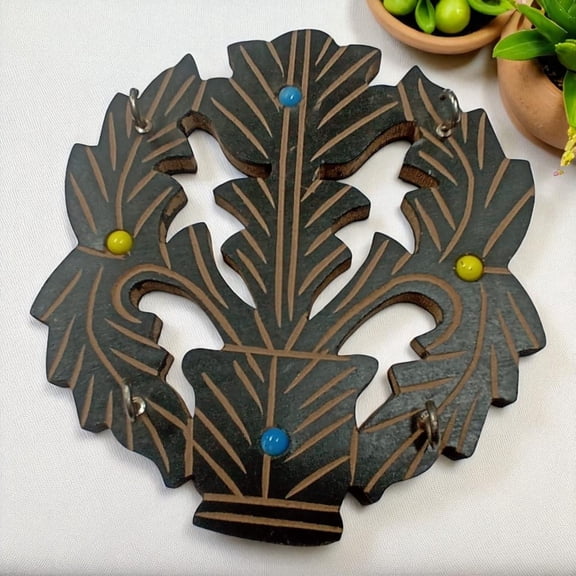 Peekdee Poot Flower Desgin Wooden Key Hook Holder Decorative Wall Organizer Stylish Wall Key Rack Size-6.9 cm