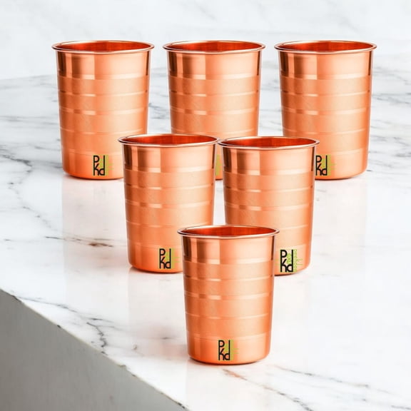 Peekdee Pure Copper Drinking Silver Touch Glass Set of 6 Handcrafted Yoga Benefits 300 ml Water Tumbler For Gifting