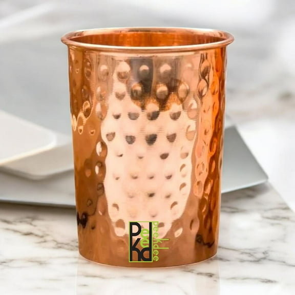 Peekdee Pure Copper Hammered Drinking Water Tumbler Handcrafted Yoga Benefits 300 ml Tumbler Set of 1