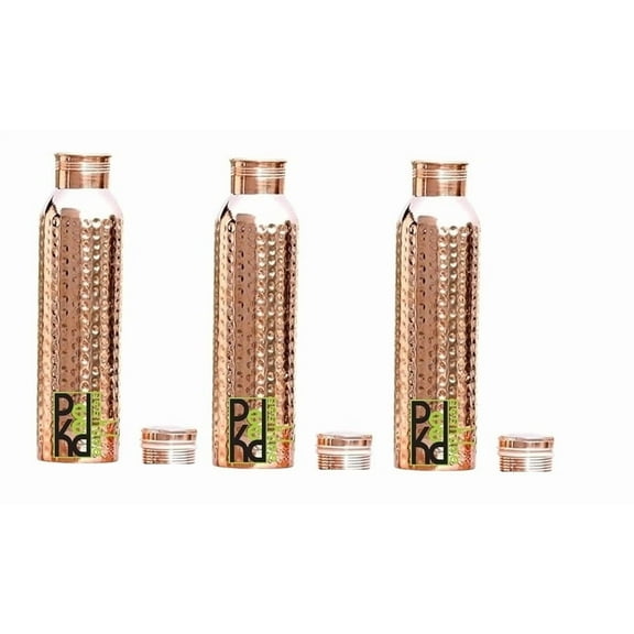 Peekdee Pure Copper Hammered Water Bottle Ayurvedic Health Benefits Drinking Ware Bottle 1000 ml pack of 3