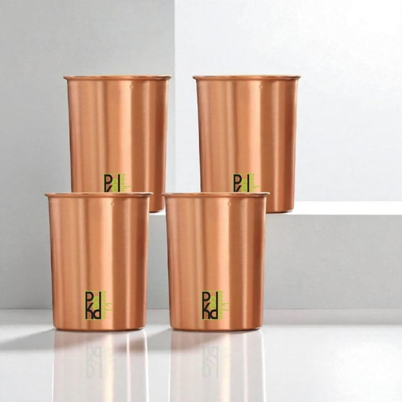 Peekdee Pure Copper Plain Tumbler Health Benefits Drinking Ware 300 ml Glass For Ayurvedic Use Travelling Purpose set of 4