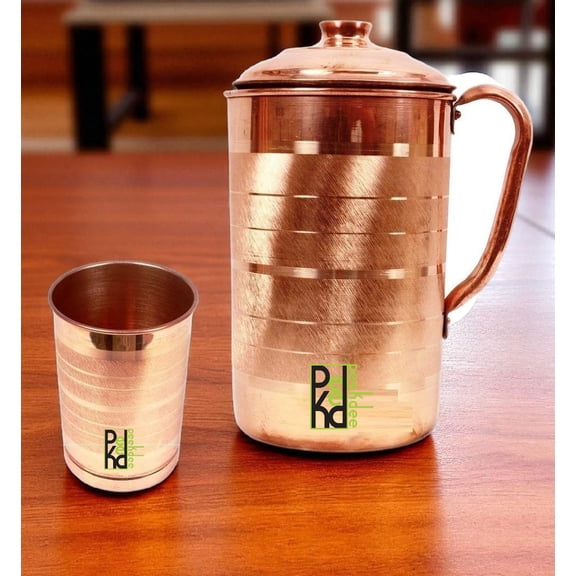 Peekdee Pure Copper Silver Touch Jug 1500ml (1.5 liter ) With 1 Tumbler Handcrafted Ayurveda Health Benefits Set For Gifting