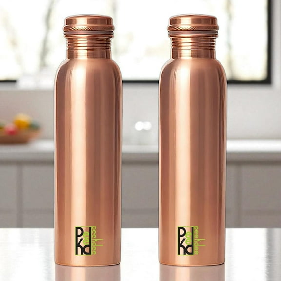 Peekdee Pure Copper Water Bottle Plain Designed Drinking Bottle For Ayurveda Health Benefits Leak Proof 1000 ml Set of 2