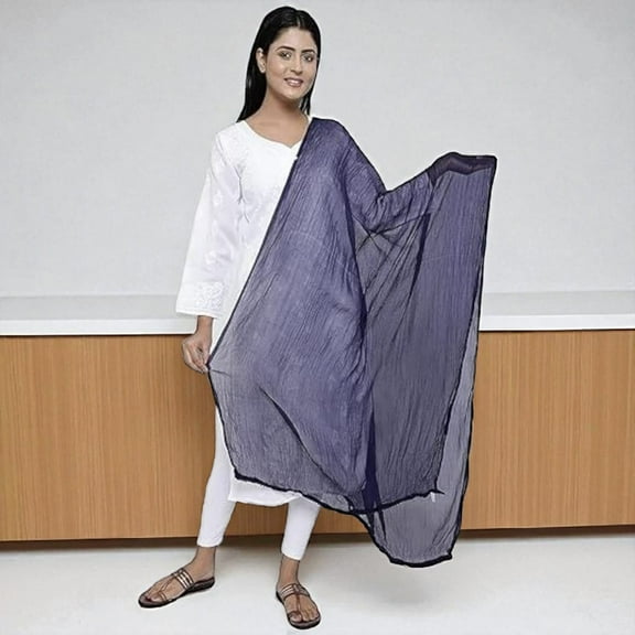 Peekdee Women Chiffon Plain Dupatta Beautiful Indian Ethnic Suit Navy Blue Chunni For Dress Kurti
