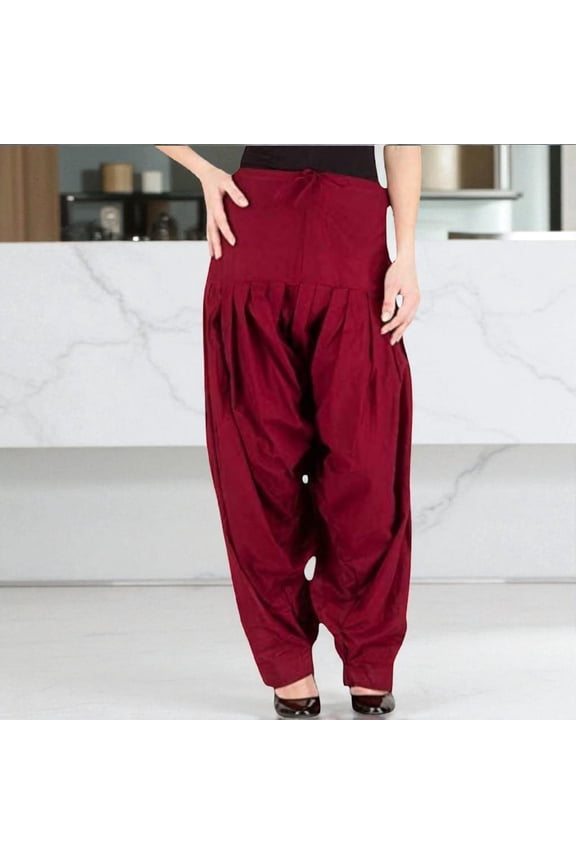 Women Cotton Salwar Regular Fit High Rise Readymade Maroon Patiala Salwar Indian Ethnic Churidar Salwar One Size Plus