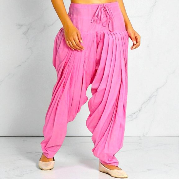 Peekdee Women Cotton Salwar Regular Fit High Rise Readymade Pink Patiala Salwar Indian Ethnic Churidar Salwar One Size Plus