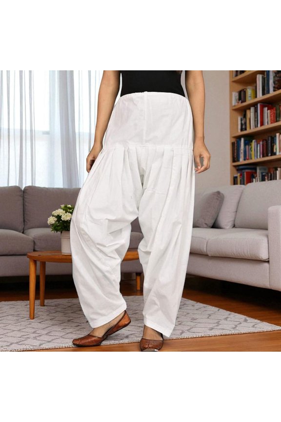 Women Cotton Salwar Regular Fit High Rise Readymade White Patiala Salwar Indian Ethnic Churidar Salwar One Size