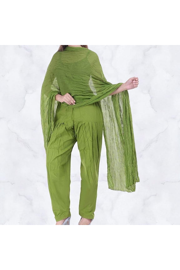 Women Cotton Solid Patiala Salwar With Dupatta Set Green Traditional And Ethnic Wear One Size Plus