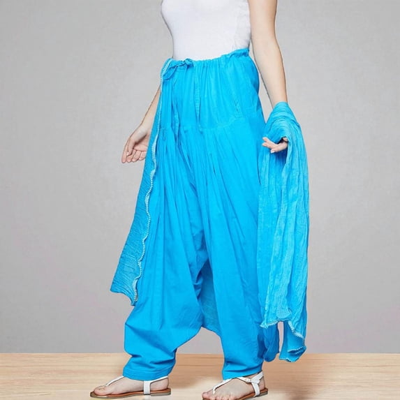 Peekdee Women Cotton Solid Patiala Salwar With Dupatta Set Sky Blue Traditional And Ethnic Wear One Size