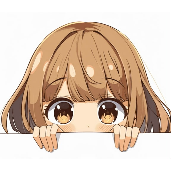 Peeking Anime Girl with Brown Hair Car Decal Stickers Waterproof, Kawaii Cute Stickers for Car, Truck, SUV, Motocycle, Bike, Decals with Japanese Anime Girl (Brown)