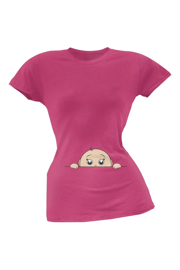 Peeking Baby Boy Pink Soft Juniors T-Shirt - Large