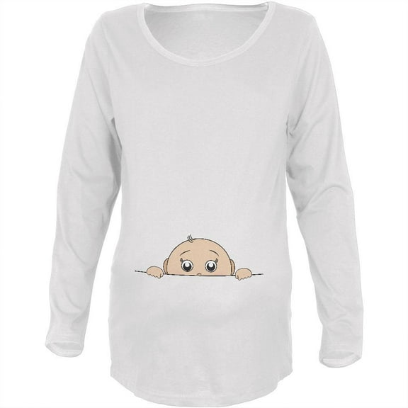 Peeking Baby Boy White Maternity Soft Long Sleeve T-Shirt - Medium