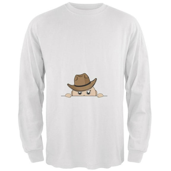 Peeking Baby Cowboy White Adult Long Sleeve T-Shirt - Large
