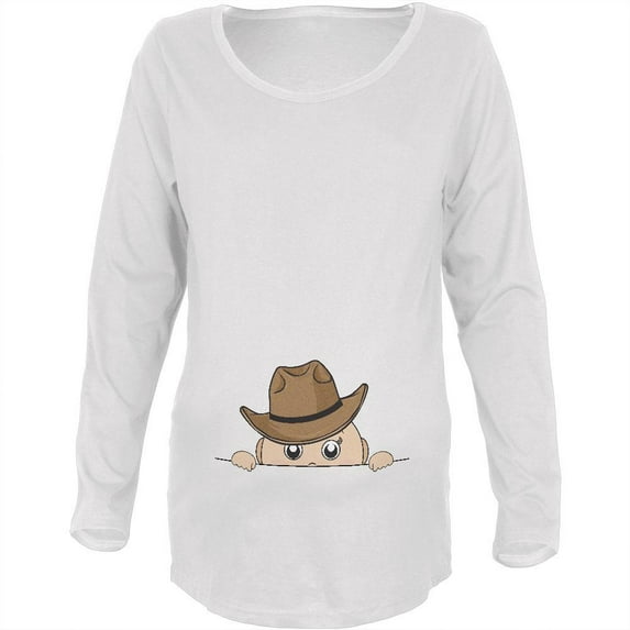 Peeking Baby Cowboy White Maternity Soft Long Sleeve T-Shirt - 2X-Large