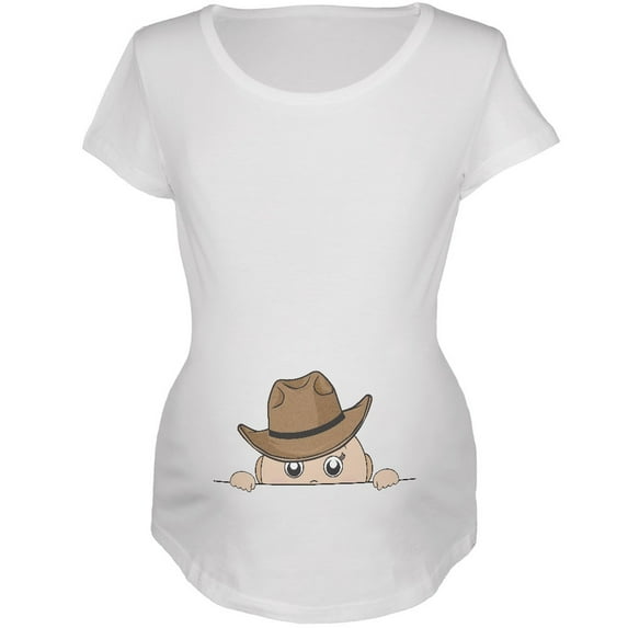 Peeking Baby Cowboy White Maternity Soft T-Shirt - X-Large