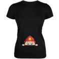 thumbnail image 1 of Peeking Baby Fireman Black Juniors Soft T-Shirt - Large, 1 of 1