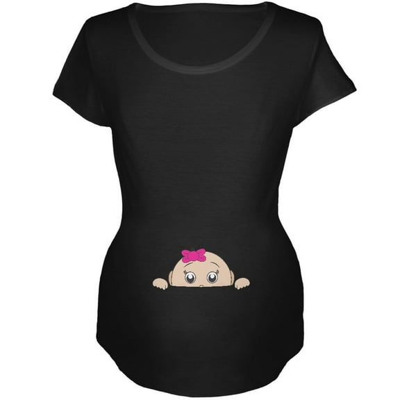 Peeking Baby Girl Black Maternity Soft T-Shirt - X-Large