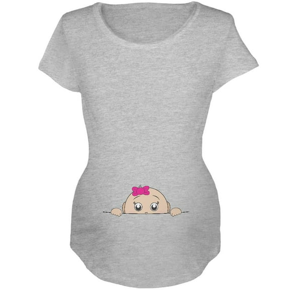 Peeking Baby Girl Maternity Soft T Shirt Heather LG