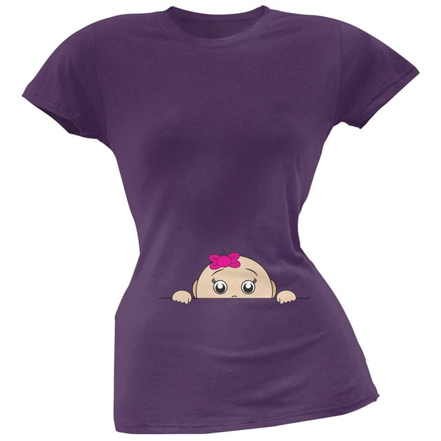 Peeking Baby Girl Purple Soft Juniors T-Shirt - 2X-Large