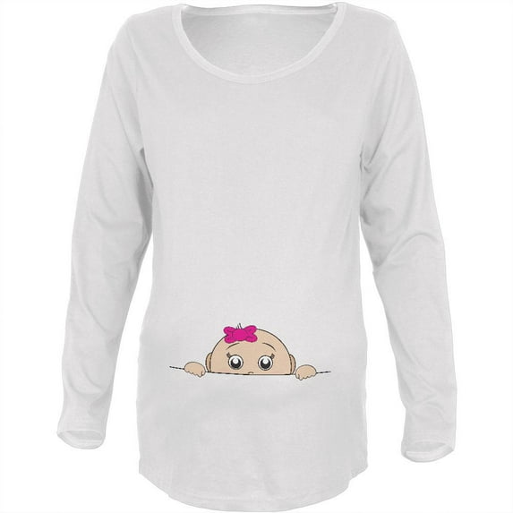 Peeking Baby Girl White Maternity Soft Long Sleeve T-Shirt - 2X-Large