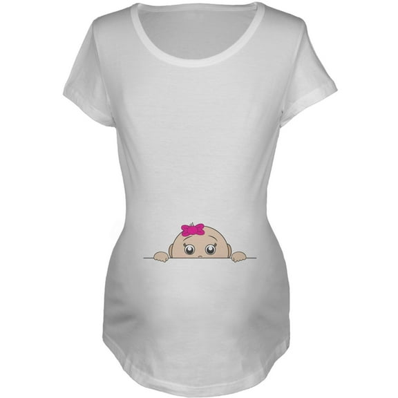 Peeking Baby Girl White Maternity T-Shirt - 2X-Large