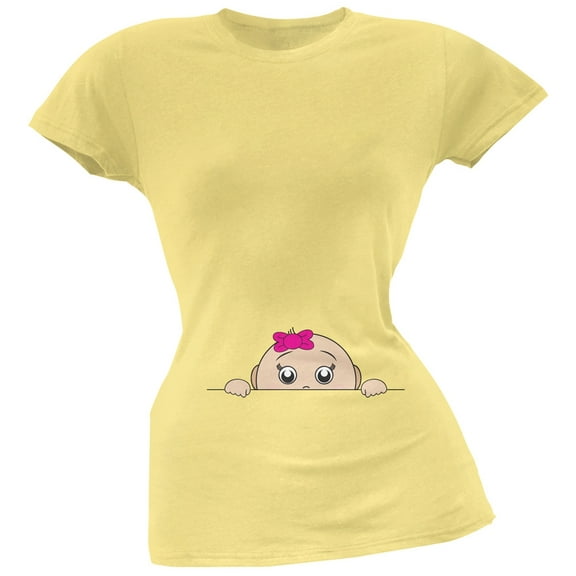 Peeking Baby Girl Yellow Soft Juniors T-Shirt - Medium