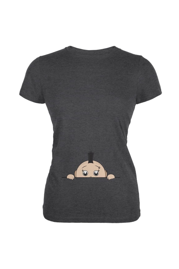 Peeking Baby Mohawk Punk Rock Dark Heather Grey Juniors Soft T-Shirt - Medium