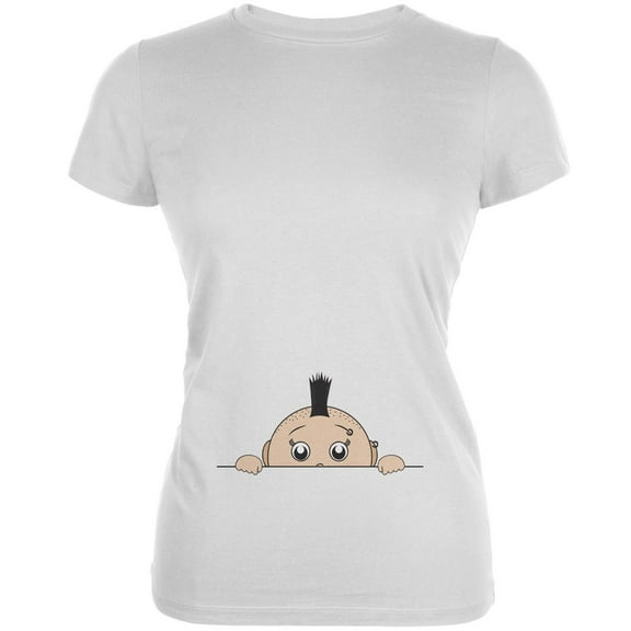 Peeking Baby Mohawk Punk Rock White Juniors Soft T-Shirt - 2X-Large