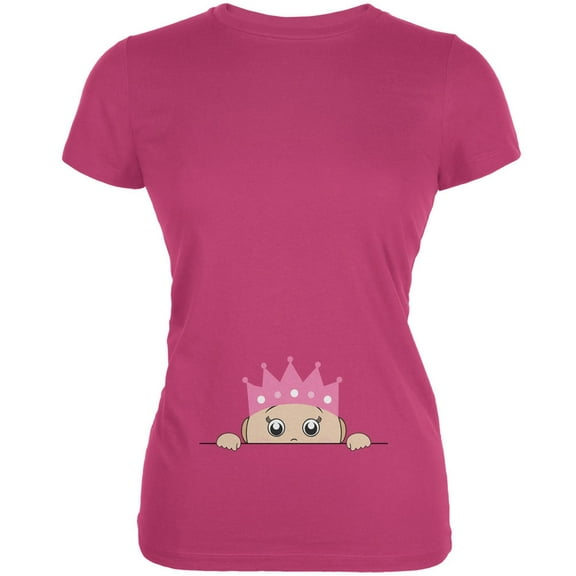 Peeking Baby My Little Princess Berry Pink Juniors Soft T-Shirt - X-Large